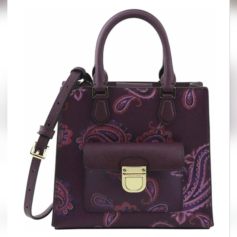 Michael Kors Bridgette Messenger Bag with Paisley Print Plum Purple